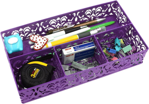 EasyPAG Desk Drawer Organizer with 1 Long Bin and 3 Small Bins, Purple