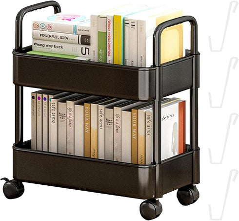 Vobumix 2 Tier Rolling Utility Cart Multi-Functional Storage Trolley with Lockable Wheels Plastic Mobile Storage