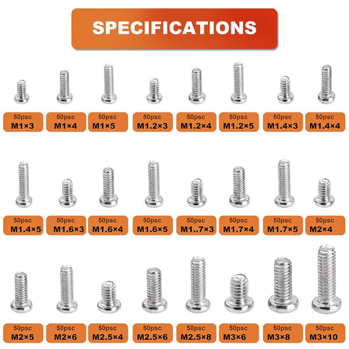 1200Pcs Phillips Pan Head Small Machine Screws, Mini Screw Assortment Kit for Eyeglasses Watches