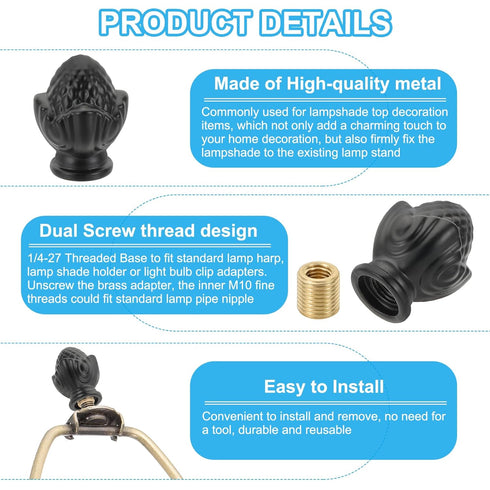 PATIKIL 34 27mm 1 Set x Lamp Finials Caps Knob, Solid Lamp Shade Top Decoration Screw Cap Nuts with Brass Reducing