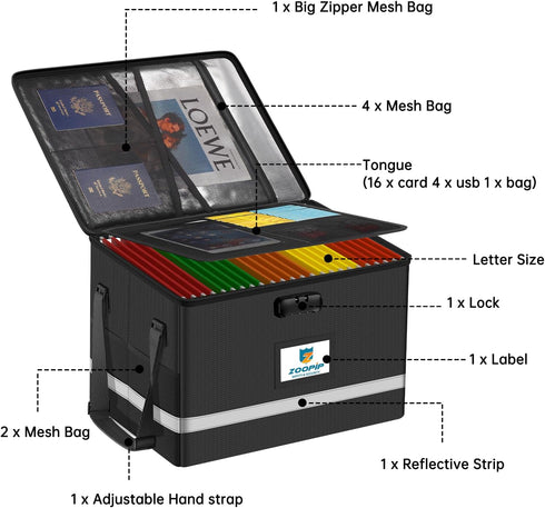 Fireproof File Box with Lock, 5200°F Document Storage Organizer for Hanging File Folders, Collapsible Box, Reflective