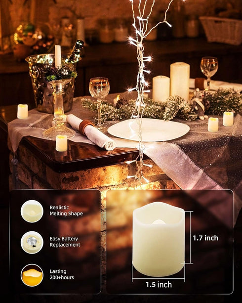 SHYMERY Flameless Votive Candles,Flameless Flickering Electric Fake Candle,24 Pack 200+Hour Battery Operated LED Tea Lights in Warm White for Wedding, Table, Halloween,Christmas Decorations 1.5"X1.7" by SHYMERY