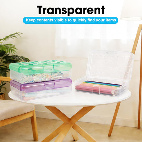 Plastic Pencil Box, Large Pencil Case, Clear Pencil Boxes with Snap-tight Lid, Hard Crayon Box Storage Marker Organizer