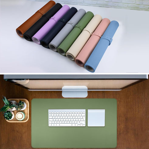 Busnos 47.2" x17" Cute Desk Cover - Mouse Pad, Green Leather Non-Slip Laptop Mat for Desktop