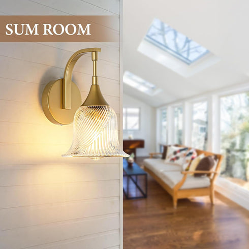 1-Light Hallway(E26) Gold Wall Sconce,Bathroom Sconces Brass Modern Wall Light Fixture with Clear Glass Shade,Indoor