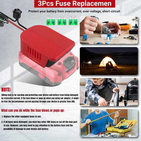 EID 2 Pack Power Wheel Battery Adapter for Craftsman 20V V20 with Wire Connector, 14 Gauge Wire, Fuse, Switch
