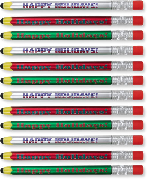Happy Holidays Stylus Pens for Kids, Compatible with Phones & Touchscreen Devices + Ballpoint Writing Pen, 24 Pack