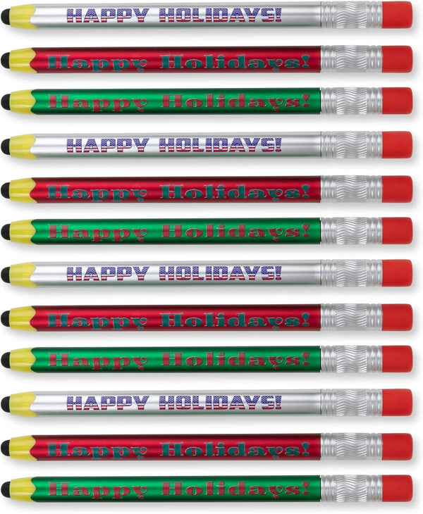 Happy Holidays Stylus Pens for Kids, Compatible with Phones & Touchscreen Devices + Ballpoint Writing Pen, 24 Pack