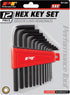 Performance Tool W1391 12-Piece Long Arm Hex Key Set, Heat Treated Alloy Steel, SAE Sizes