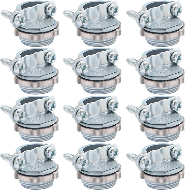 12pcs 1/2 Inch Clamp Type Cable Connectors for Metallic Conduit to Protect Cables, Silver-Zinc