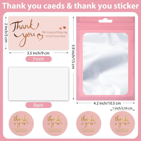 Epakh 1140 Pieces Thank You Card and Sticker Set, Includes 100 Thank You Business Cards, 1000 Roll Labels, 40 Packaging