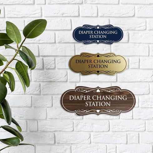 Designer Brushed Silver Diaper Changing Station Sign - Small