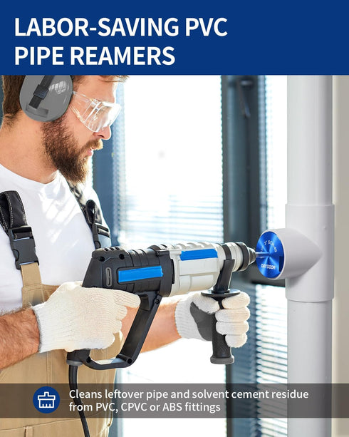 3'' PVC Pipe Reamer, Plastic Pipe Fitting Reamer, Clean Leftover Pipe & Solvent Cement Residue, Fits Standard 1/2" Drill