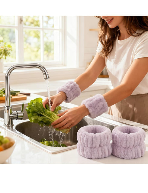 luvilly 4 Pairs Absorbent Microfiber Wrist Bands, Skincare Wristbands Face Washing Wrist Towels, Spa Wristbands