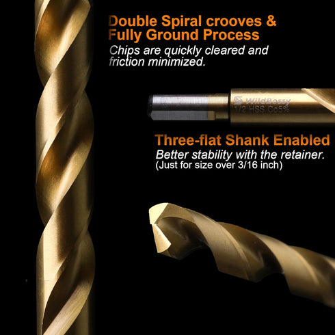 M35 Cobalt Drill Bit Set 20PCS (1/16"-1/2") High Speed Steel Jobber Length Kit for Hardened Metal with Index Storage