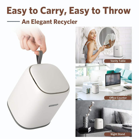 Mini Countertop Trash Can with Press Type Lid, 1.5 L / 0.40 Gal Wastebasket Dispenser, 3 Rolls of Trash Bags (White)