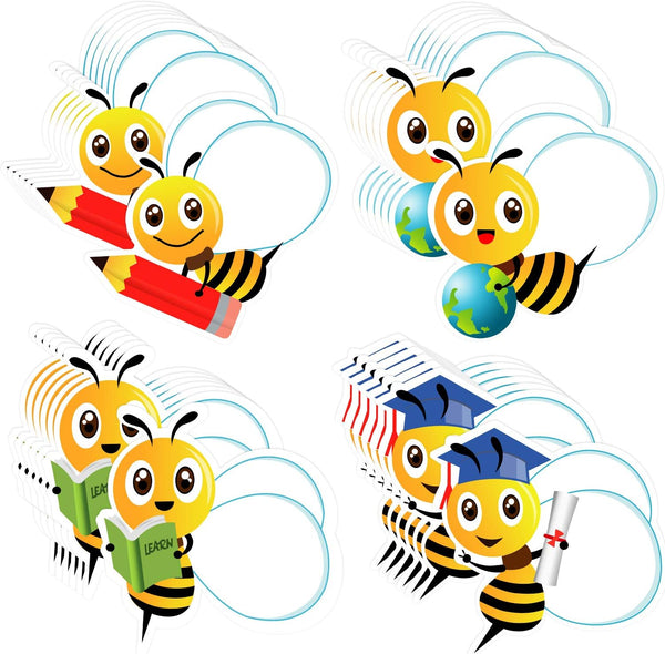 Outus 100 Pcs Bees Cutouts Bulletin Board Cutouts Classroom Decorations, Self Adhesive Bee Name Tags Labels for Teacher