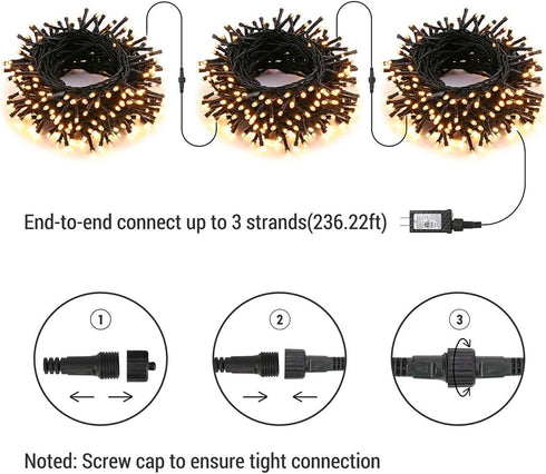 78.74ft 240 8 Brizled Outdoor Christmas Lights, LED Christmas Lights, Plug in Christmas Tree Lights Connectable, Modes
