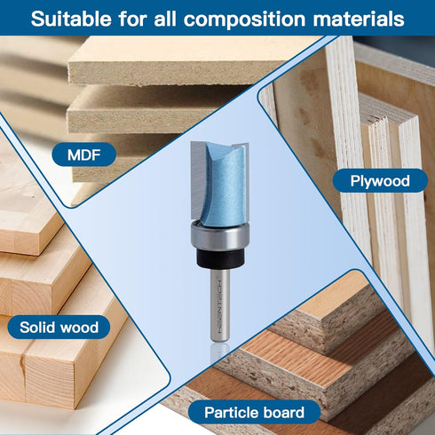 Flush Trim Router Bit 1/4" Shank, Top Bearing Carbide Tipped Pattern Bit, Template Straight Heavy Duty Woodworking