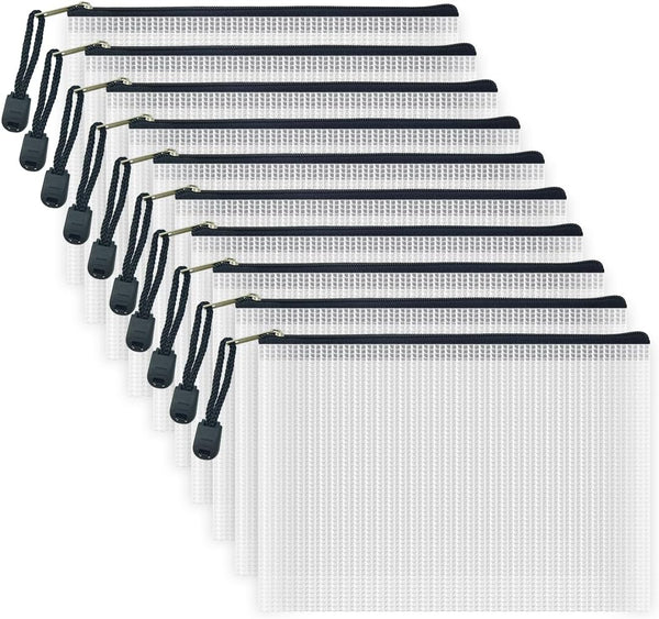 AUSTARK 10Pcs Zipper File Bags, Waterproof Plastic Mesh Document Bags for Office, Home & Travel (B6 Size)