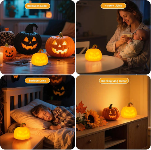 Dimmable VEEKI Pumpkin Night Light for Kids, Cute Halloween Pumpkin Lights Rechargeable with Timer, Silicone Lamp