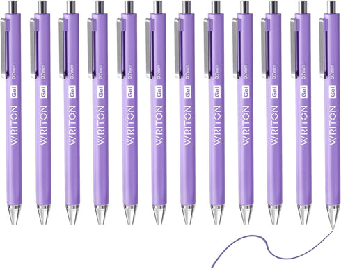 Writon Retractable Gel Pens - Comfort Barrel - 0.7mm Fine Point - Purple Ink - 12 Pack
