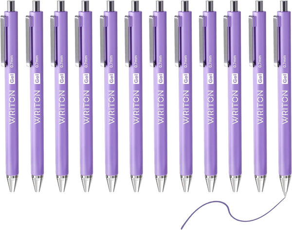 Writon Retractable Gel Pens - Comfort Barrel - 0.7mm Fine Point - Purple Ink - 12 Pack