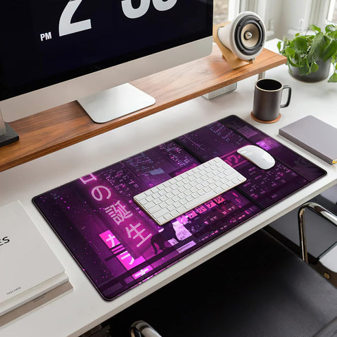 Purple Gaming Mousepad, Japanese Desk Mat XXL Extended Anime Cool Large Mouse Pad for Computer Gamers, 31.5''X15.7''