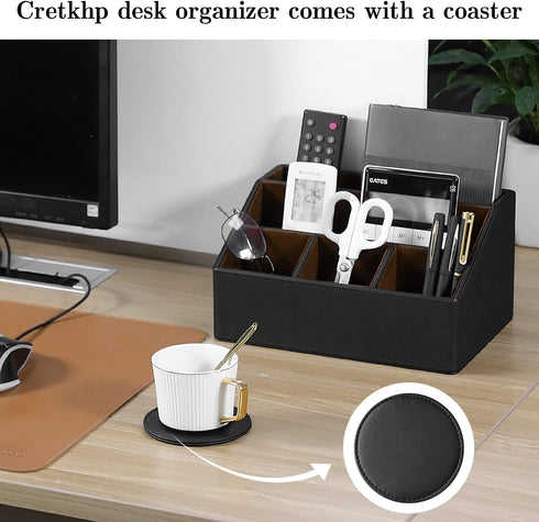 Pu Leather Desk Organizer, Multifunctional Storage Box with 5 Compartments, Office Accessories for Pen, Pencil,