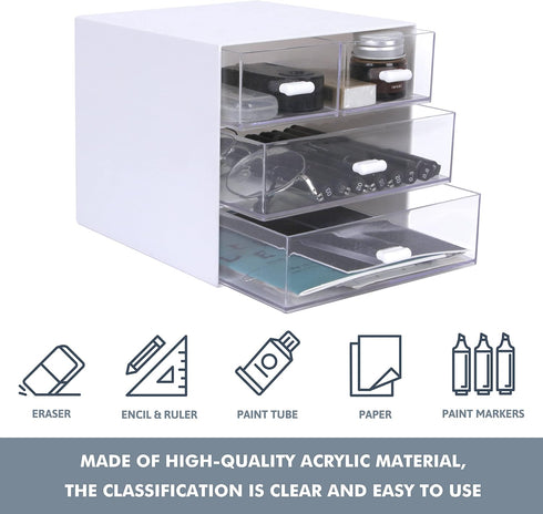 Desk Organizer with Drawer, Office Storage Box with 4 Acrylic Drawers for Desktop, Dressing Table, Home