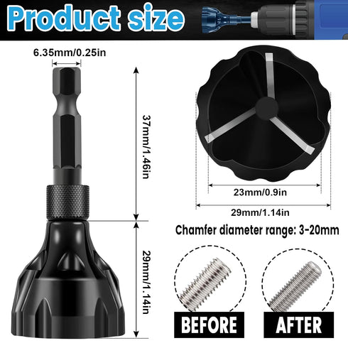 Hakkin 2Pack Hex Shank Deburring External Chamfer Tool with Carbide Blade for Repairing Damaged Bolts and Screws