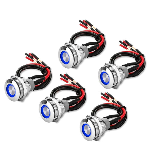 Linkstyle 19mm Latching Push Button Switch, 12V Metal Self Locking SPST ON-Off Switch with Wiring Harness, 5Pcs