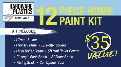 Hardware Plastics Company 12 Piece Home Paint Kit - Brush, Paint Tray, Liner, Roller, Mini Roller Painting Supplies