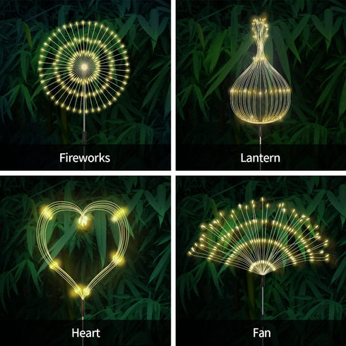 Unihoh 4 Pack 120 8 Solar Outdoor Warm White Garden Lights, Firework With LED Starburst String Modes Fairy With Remote