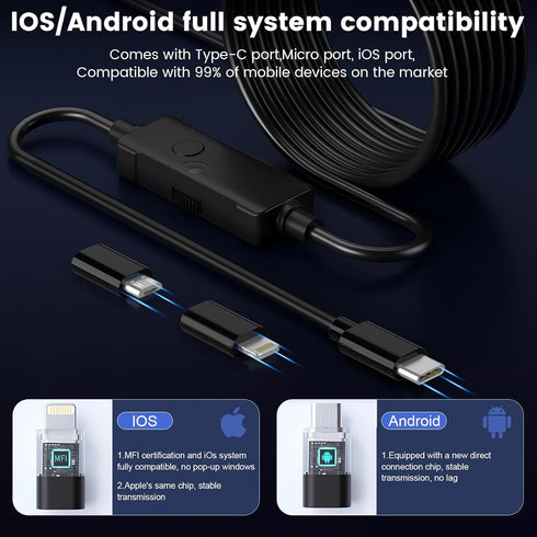 Endoscope Camera with Light, Dual Lens 1920P HD Borescope for iPhone or Android, Waterproof Inspection Camera