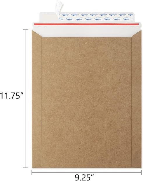 ValBox 9x11.5 Self Seal Photo Document Mailers - 25 Pack Stay Flat Brown Cardboard Envelopes