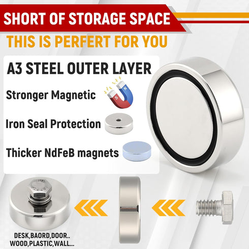 MorningRo 8 Pack D1/4''-20 88lb Brackets(1.26 Inch) Strong Neodymium Round Threaded Magnet with Female Thread, Powerful
