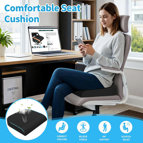 TranquilRelax Large Seat CushionSoft Foam Cushion for Long Sitting Hours on Office Chair, Home & Car, Non-Slip Chair