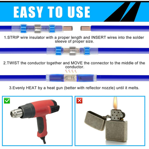 450PCS Solder Stick Seal Wire Connectors, Marine Grade Heat Shrink Waterproof & Insulated Electrical Butt Terminals