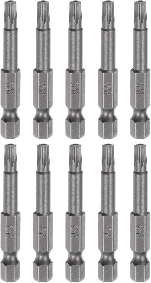 10pcs TS25 Star 5 Point Screwdriver Bit 1/4" Hex Shank - 2" Length Magnetic Security Torx Head Power Tool