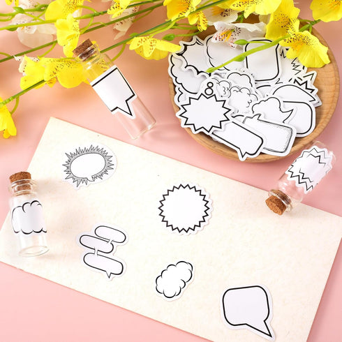 90PCS White Dialog Box Paper Stickers, OIIKI Small Talking Box Stickers to Write on, Self-Adhesive Thought Dialog
