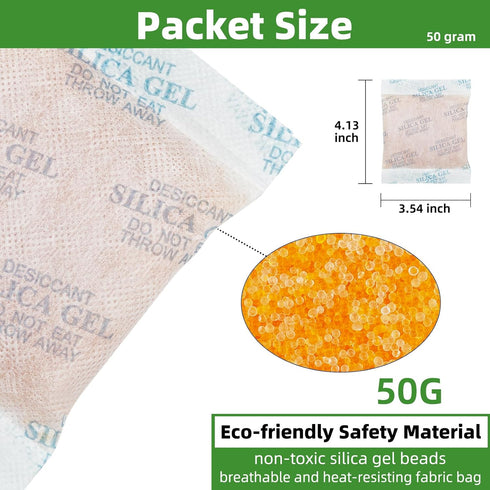 Silica Gel Packets - 10 Pcs 50 Gram Desiccant Packs for Moisture Control, Rechargeable Dehumidifiers Bags