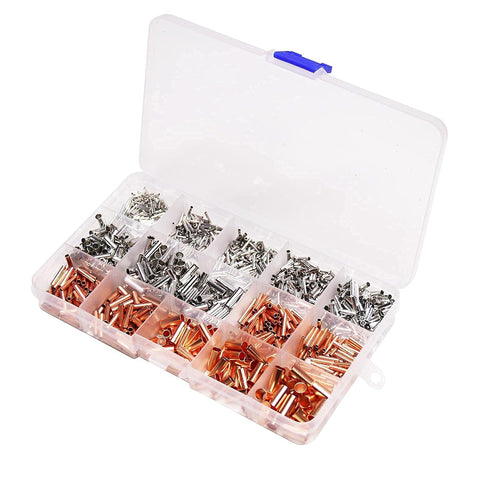 970Pcs Wire Ferrules Kit Tinned Copper Crimp Connector Non Insulated Electrical Cable Pin Terminal Assortment Kit