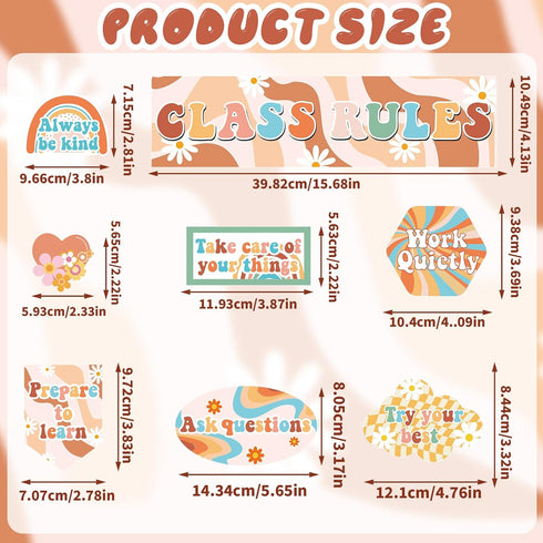 Class Rules Bulletin Board Decorations Groovy Classroom Rules Motivational Bulletin Board Cutouts Retro Class Rules Bulletin Board Behavior Educational Good Habits Manners for School Home Wall Decor by gisgfim