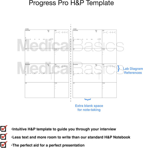 Progress Pro Notebook – H&P + 4 Progress SOAP Note, Medical History and Physical Notebook, 50 Templates with