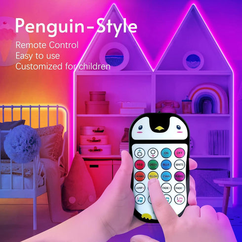 100ft +Mic/50ftx2) Kids Bluetooth LED Strip Lights, Music Sync LED Light Strip RGB Color Changing Lighting with Penguin