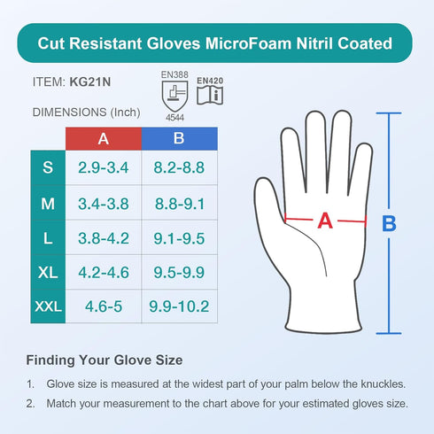 KAYGO Cut Resistant Gloves - MicroFoam Nitrile Coated, ANSI Cut Level A3, Safety Work Gloves for Men and Women, KG21NB,