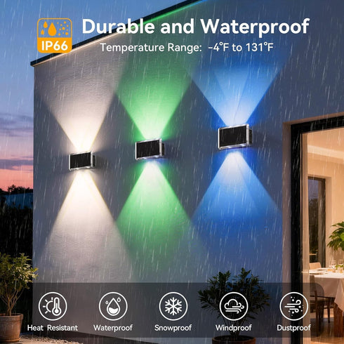 8 35% IP66 (1 Pack) TECKNET Solar Outdoor Up Down Lights, Modes RGB Color Changing Wall Sconces with High Conversion