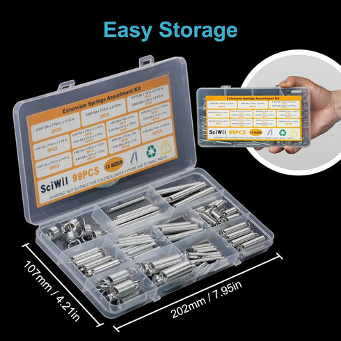 SciWil 99PCS 12 Set Extension Spring Assortment Kit, Sizes Small Tension Springs with Dual Hook Ends, Galvanized Spring