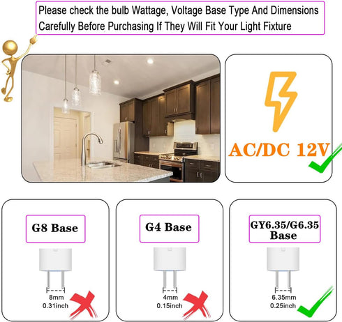 GY6.35 Bulb Dimmable,T4 GY6.35/G6.35 12V 2700K 5W 40-50W Bulb Lighting,6-Pack LED JC Type Bi-pin Base,AC/DC Warm White